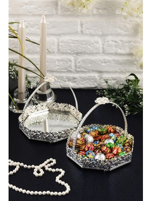 Özbience 2'li Üstten Kulplu Aynalı Şekerlik Seti, 15 Cm, Zarif ve Şık Tasarım