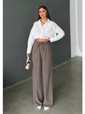 Bejna Kadın Bağcıklı Rahat Kumaş Geniş Paça Pantolon