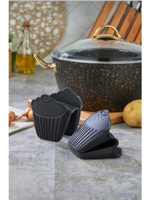 Özbience 2'li Siyah Silikon Fırın Eldiveni, Kaymaz ve Mikrodalga Uyumlu Set