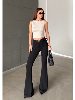 Bejna Kadın Kemerli Ispanyol Paça Esnek Pantolon