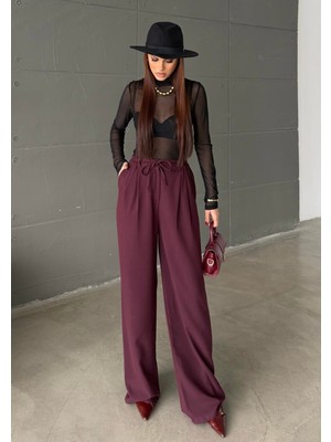 Bejna Kadın Bağcıklı Rahat Kumaş Geniş Paça Pantolon