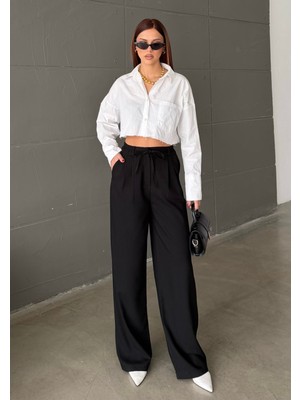 Bejna Kadın Bağcıklı Rahat Kumaş Geniş Paça Pantolon