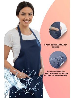Özbience Suya Dayanıklı Çok Amaçlı Mutfak Önlüğü, Geniş Cepli, Lacivert