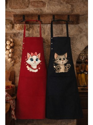Özbience Leke Tutmaz Su Geçirmez Mutfak Önlüğü Seti, Şef ve Kız Desenli, 2'li