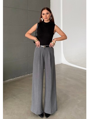 Bejna Kadın Pileli Kemerli Geniş Paça Pantolon