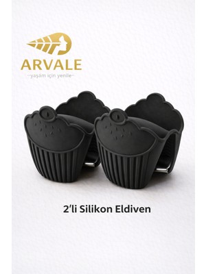 Özbience 2'li Siyah Isı Yalıtımlı Silikon Fırın Eldiveni, Kaymaz, Mikrodalga Uyumlu