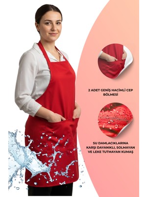 Özbience Suya Dayanıklı Çok Amaçlı Mutfak Önlüğü, Geniş Cepli, Renkli Kırmızı