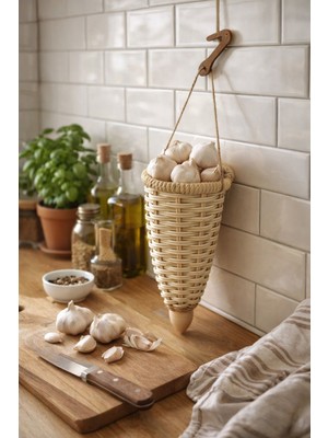 Seymen Bıçakçılık KücükBoy Hasır Sarımsak Sepeti | Duvar Askılı Doğal Mutfak Organizeri