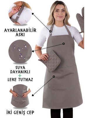 Özbience Pratik 3'lü Mutfak Önlüğü Seti, Eldiven ve Tutacak ile Tamamlandı