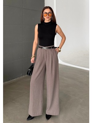 Bejna Kadın Pileli Kemerli Geniş Paça Pantolon