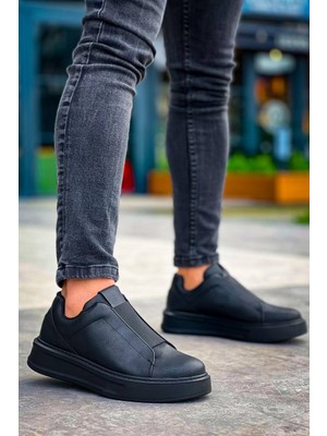 Zapatos KB007 Erkek Günlük Bağcıksız Cilt Spor Sneaker Ayakkabı Cst - Siyah