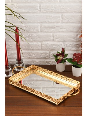 Özbience Aynalı Kulplu Sunum Tepsisi, Çay, Kahve, Çikolata Için 19X31 cm