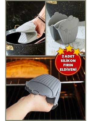 Özbience Silikon Fırın Eldiveni ve Tencere Tutucu Seti, 2'li, Isı Yalıtımlı, Kullanışlı