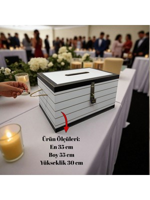 Beyaz Kilitli Dekoratif Ahşap Takı Çeyiz Sandığı Nişan Kına Düğün Sünnet Takı Toplama