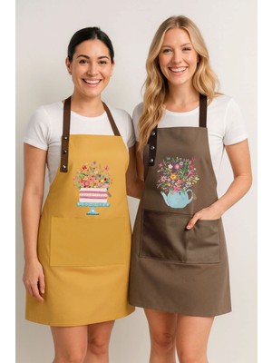 Özbience Çiçekli Mutfak Önlüğü Seti 2'li, Leke Tutmaz, Su Itici, Baskılı, Şık Tasarım