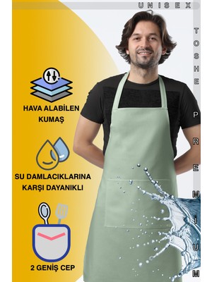 Özbience Suya Dayanıklı Mutfak Şef ve Barista Önlüğü, Geniş Cepli, Yeşil