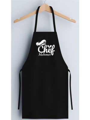 Özbience 55X70 cm Kişiye Özel Baskılı Mutfak Önlüğü, Siyah Pamuk Viskon