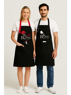 Özbience Siyah 2'li Mutfak Önlüğü Seti, Leke Tutmaz, Su Itici, Baskılı, Şık Tasarım