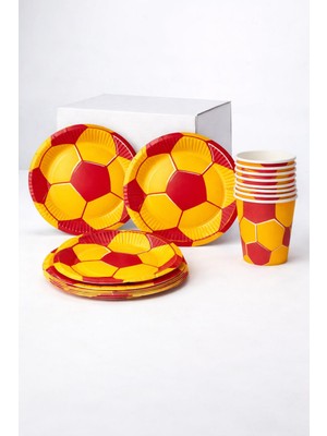 Patladı Gitti Sarı Kırmızı Futbol Temalı Doğum Günü Parti Seti 8 Kişilik Karton Tabak Bardak