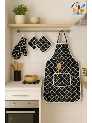 Özbience Pratik ve Şık 4’lü Mutfak Seti: Önlük, Fırın Eldiveni ve Tutacak Takımı