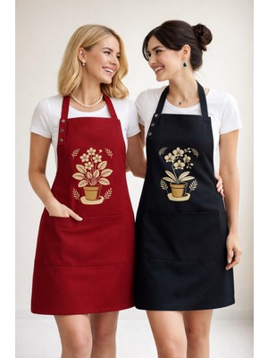 Özbience Leke Tutmaz Su Itici Çiçek Desenli Mutfak Önlüğü Seti 2'li