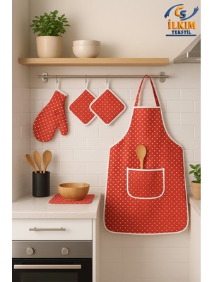 Özbience Pratik ve Şık 4'lü Mutfak Seti: Önlük, Fırın Eldiveni ve Tutacak Takımı