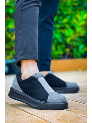 Zapatos KB007 Erkek Günlük Bağcıksız Süet Spor Sneaker Ayakkabı Sst - Gri/siyah