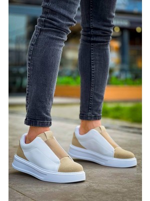 Zapatos KB007 Erkek Günlük Bağcıksız Süet Cilt Spor Sneaker Ayakkabı Scbt - Bej/beyaz