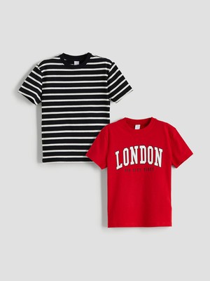 Lc Waikiki Yeni Sezon Bisiklet Yaka Baskılı Erkek Çocuk Tişört 2'li