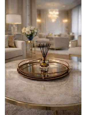 Özbience Aynalı Metal Eskitme Söz Nişan Sunum Tepsisi, Şık ve Zarif Tasarım