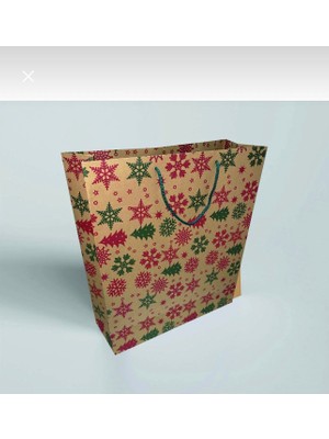 Karton Çanta 35X42X12 cm 10 Adet Yıldız Desenli Kraft Kağıt 2 Renk Baskılı
