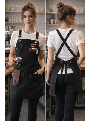 Özbience Deri Detaylı Ayarlanabilir Profesyonel Şef Önlüğü, Şık ve Kullanışlı Tasarım