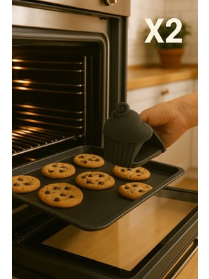 Özbience Sağlam ve Dayanıklı Silikon Fırın Eldiveni Seti, 2 Adet, Siyah