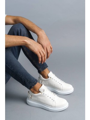 Zapatos KB047 Erkek Günlük Bağcıklı Croco Desenli Cilt Spor Sneaker Ayakkabı Cbt - Beyaz