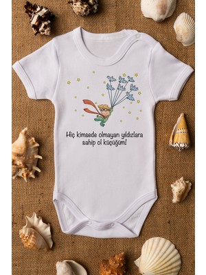 Overoz Küçük Prens Baskılı Kısa Kollu Beyaz Bebek Body Zıbın 5077