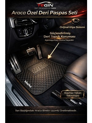 Tegin Mat Designer Of Cars Hyundai Elantra 2011-2016 Rüzgar Gülü Kasa Özel Dikim Premium Deri Paspas Siyah Deri Beyaz Kenar