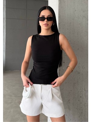 Bejna Kadın Büzgülü Yumuşak Pamuklu Kolsuz Bluz