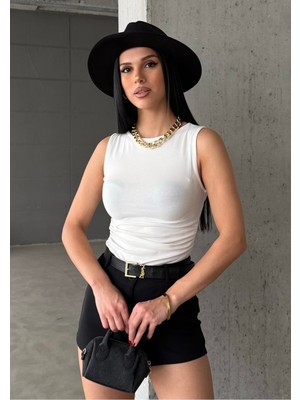 Bejna Kadın Büzgülü Yumuşak Pamuklu Kolsuz Bluz