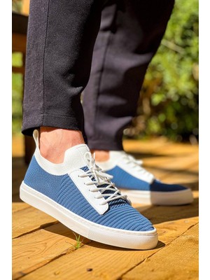 Zapatos KB110 Erkek Günlük Bağcıklı Triko Spor Sneaker Ayakkabı Tbt - Mavi