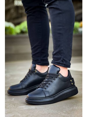Zapatos KB047 Erkek Günlük Bağcıklı Cilt Spor Sneaker Ayakkabı Cst - Siyah