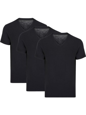 Thermoform Bambu Erkek V Yaka Tişört Kısa Kollu Fanila Atlet Siyah 3'lü Paket