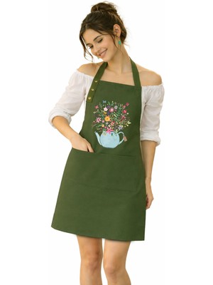 Özbience Çiçek Desenli Su Itici Kumaş Mutfak Önlüğü, Leke Tutmaz ve Solmaz