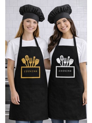 Özbience Şapkalı Mutfak Önlüğü Seti, 2'li, 4 Parça, Şık ve Kullanışlı Tasarım
