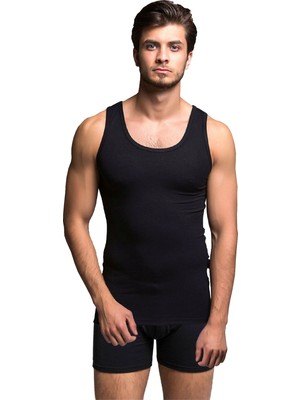Thermoform Bambu Erkek Kolsuz Bisiklet Yaka Atlet ve Boxer Şort Seti Siyah