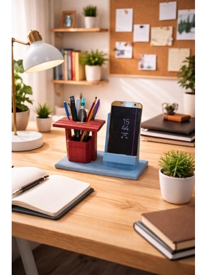 Seymen Bıçakçılık Ahşap Telefon Tutacağı ve Kalemlik – Masaüstü Düzenleyici 2’si 1 Arada