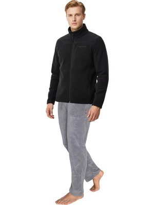 Thermoform Erkek Tam Fermuar Kışlık Alt Üst Polar Eşofman Takımı Siyah-Gri