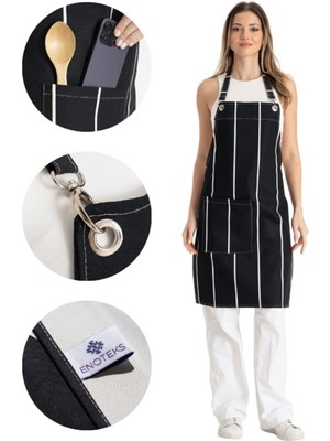 Özbience Çizgili Cepli Unisex Mutfak Önlüğü, Şık ve Kullanışlı Tasarım