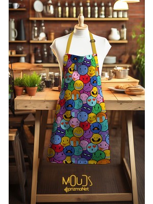 Özbience Emoji Desenli Süet Kumaş Mutfak ve Restoran Önlüğü