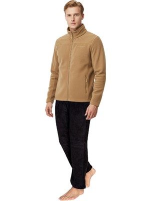 Thermoform Erkek Tam Fermuar Kışlık Alt Üst Polar Eşofman Takımı Kum-Siyah