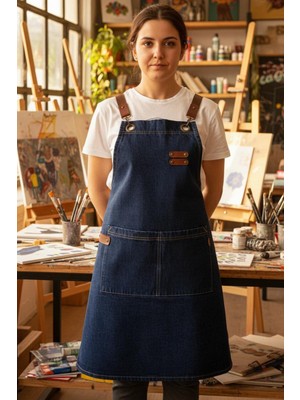 Özbience Denim Mavi Önlük, Çok Amaçlı ve Şık Tasarım, Rahat Giyim Için Ideal